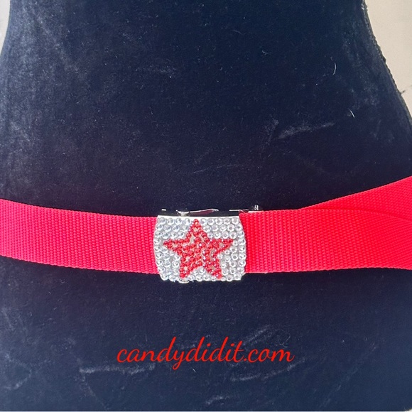 NWT Candy Did It! Handmade Red Star Crystal Adjustable Buckle Belt - Picture 8 of 8